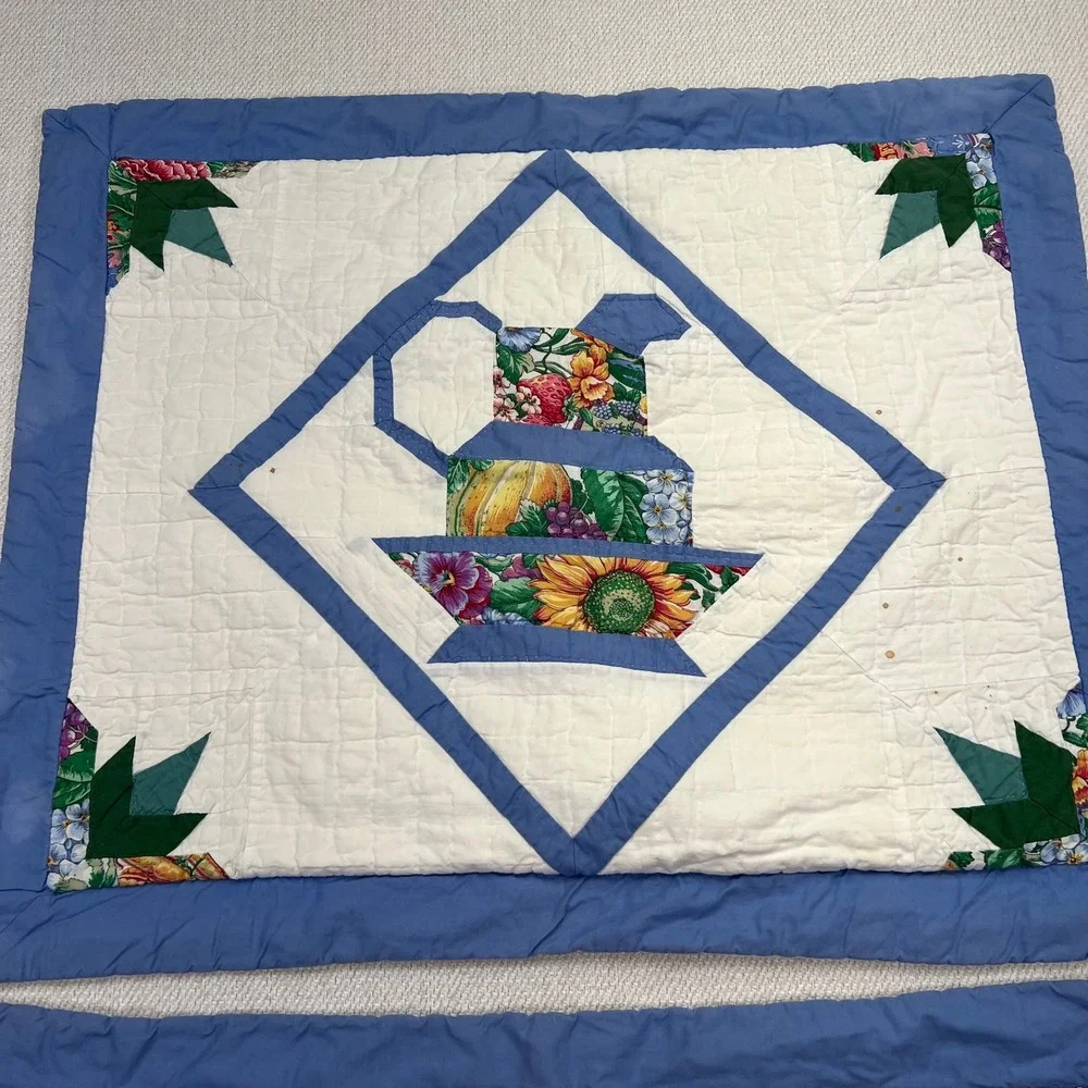 Vintage Hand Stitched Patchwork Quilt 86x80 Dresden Plate Teapot Appliqué Flaw